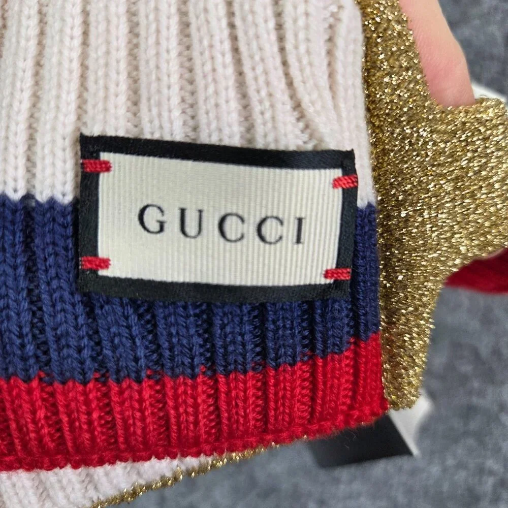 GUCCI SYLVIE WEB WOOL‎ HEADBAND Red/Blue/White/Gold Knit NEW W/ Tags RARE Medium